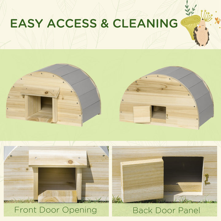 Wooden Hedgehog House Outdoor, Small Animal Shelter Hibernation Home, with 2 Doors, for Garden, 40 x 30.2 x 23.5 cm, Natural