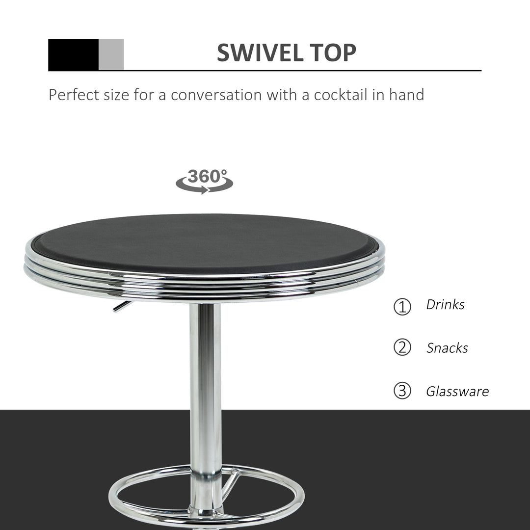 Round Height Adjustable Pub Table Counter Bar Table with Faux Leather Tabletop and Adjustable Footrest for Dining Room, Home Bar