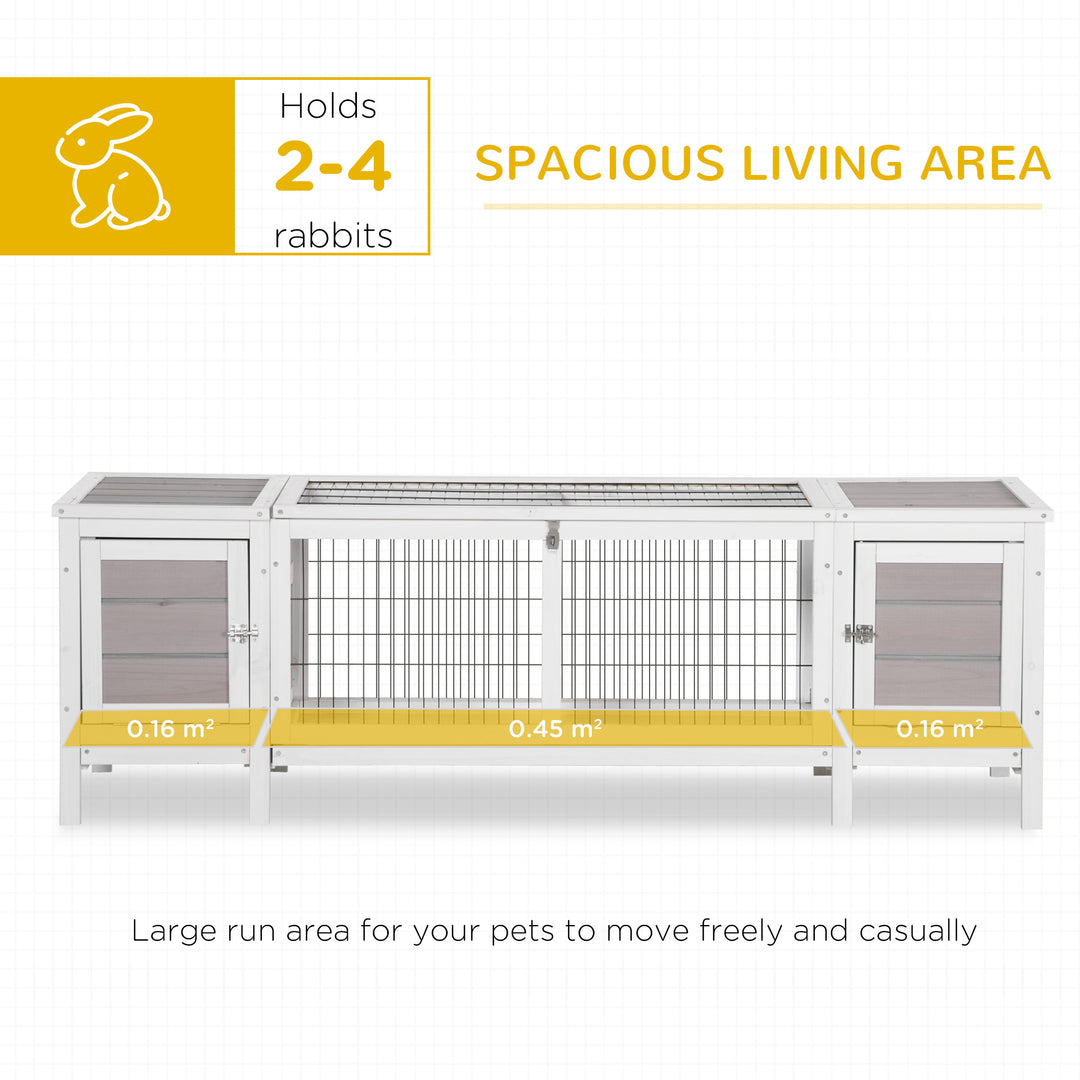 PawHut Wooden Rabbit Hutch, Guinea Pig Cage, Separable Bunny Run, Small Animal House for Indoor with Slide-out Tray, 161 x 50.5 x 53.3cm, Grey