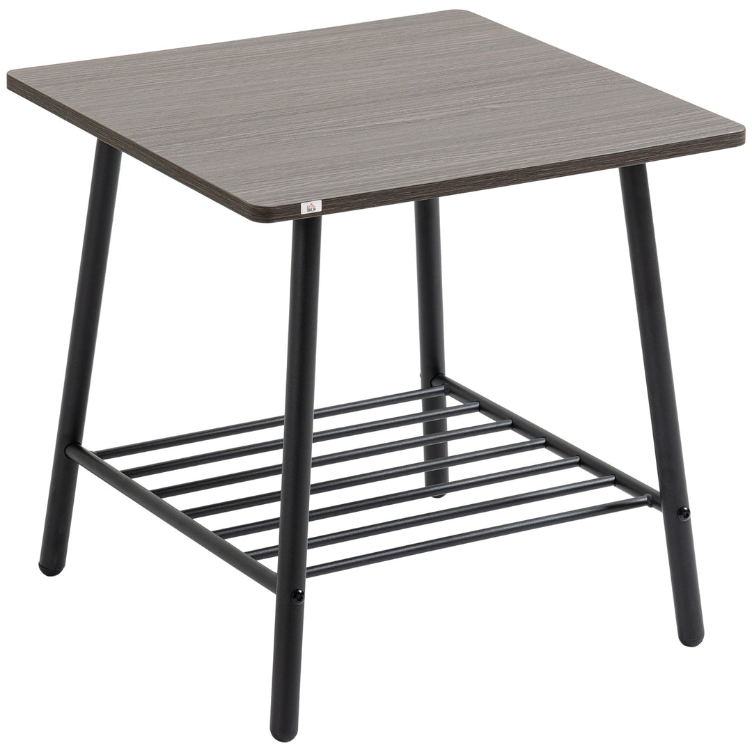 Industrial Side Table with Storage Shelf, End Table with Steel Frame for Bedroom, Living Room, Grey