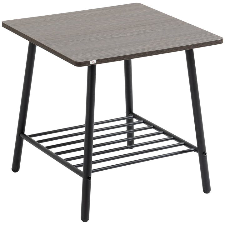 Industrial Side Table with Storage Shelf, End Table with Steel Frame for Bedroom, Living Room, Grey