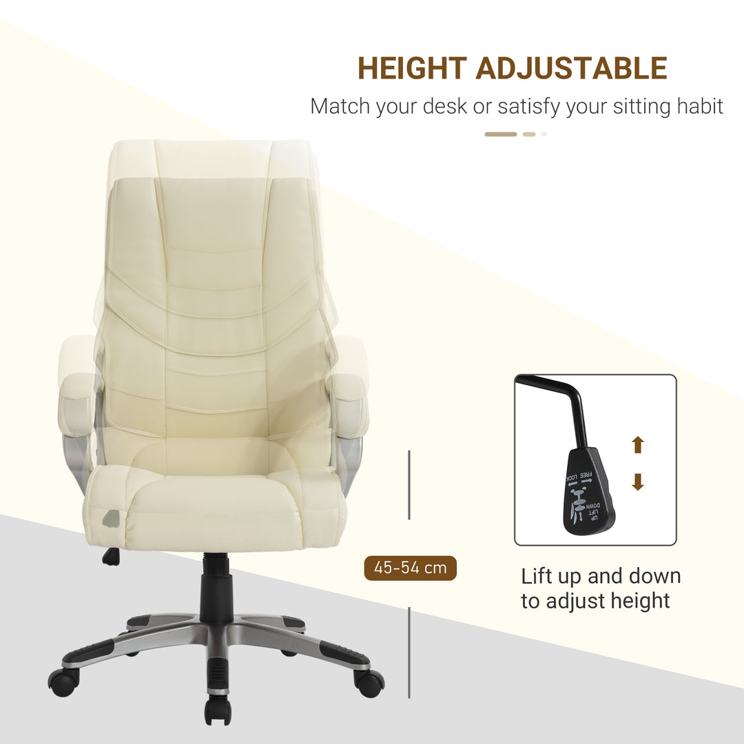 Computer Office Swivel Chair Desk Chair High Back PU Leather Height Adjustable w/ Rocking Function (Cream)