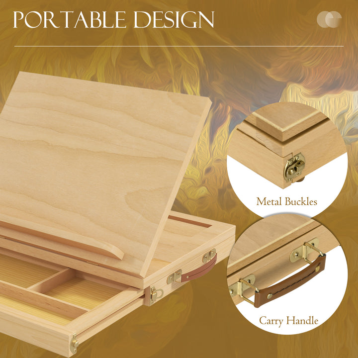 Wooden Table Easel Box, Adjustable Beechwood Easel with Storage Drawer, Portable Folding Artist Drawing & Sketching Board