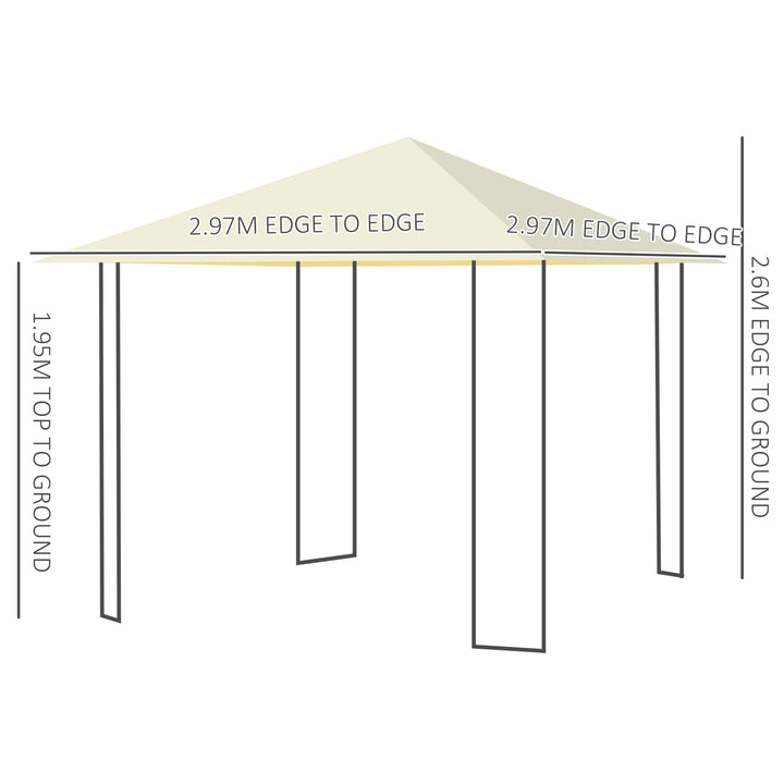 Outsunny 3 x 3 m Garden Metal Gazebo for Party and BBQ w/ Water-resistant PE Canopy Top, Cream
