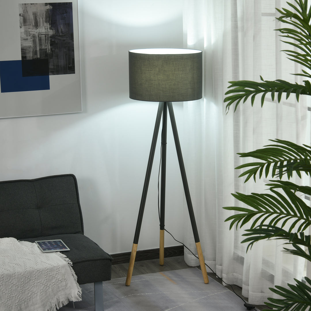 Steel Tripod Floor Lamp w/ Fabric Lampshade Modern- Grey