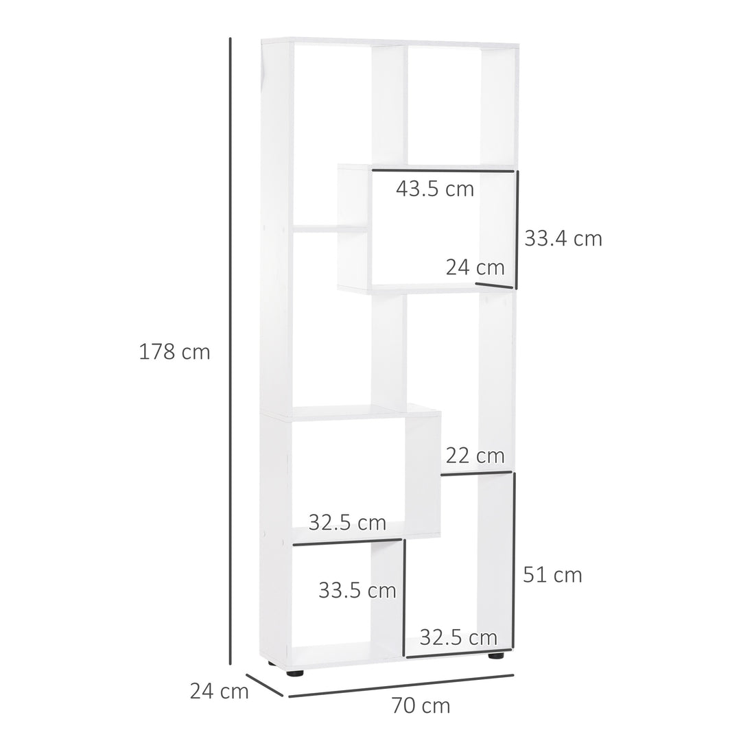 8-Tier Freestanding Bookcase w/ Melamine Surface Anti-Tipping Foot Pads Home Display Storage Grid Stand Modern Style - White