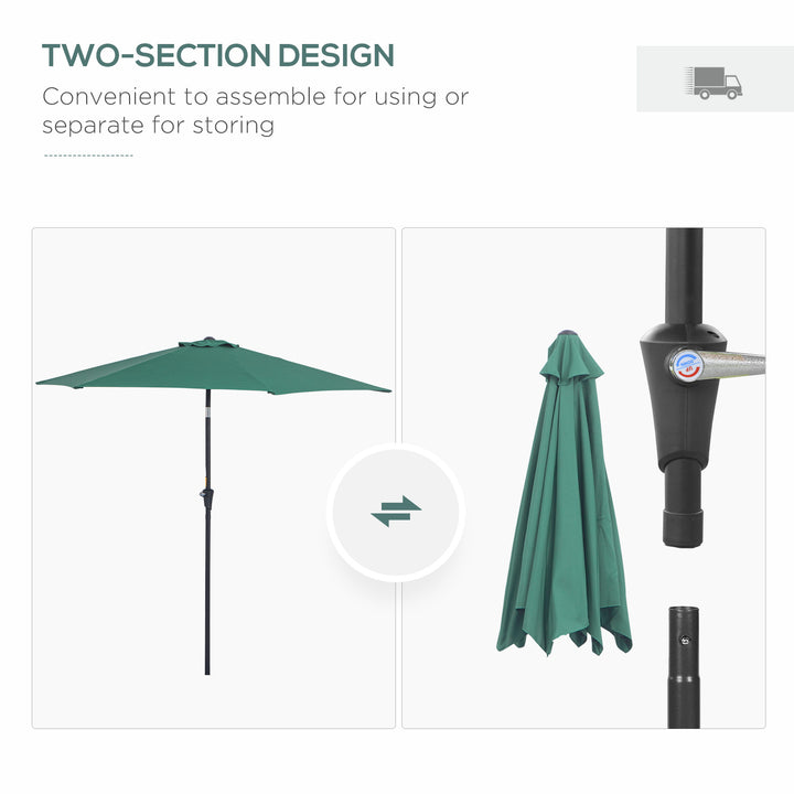 2.7M Tilting Parasol Sun Parasol Outdoor Garden Umbrellas Sun Shade Aluminium Frame with Crank（Green）