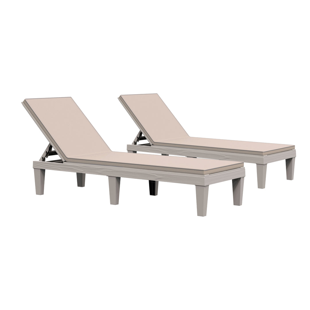 2PCs Patio Chaise Lounge Chair with 5-Level Adjustable Back Cushion Outdoor Garden Poolside
