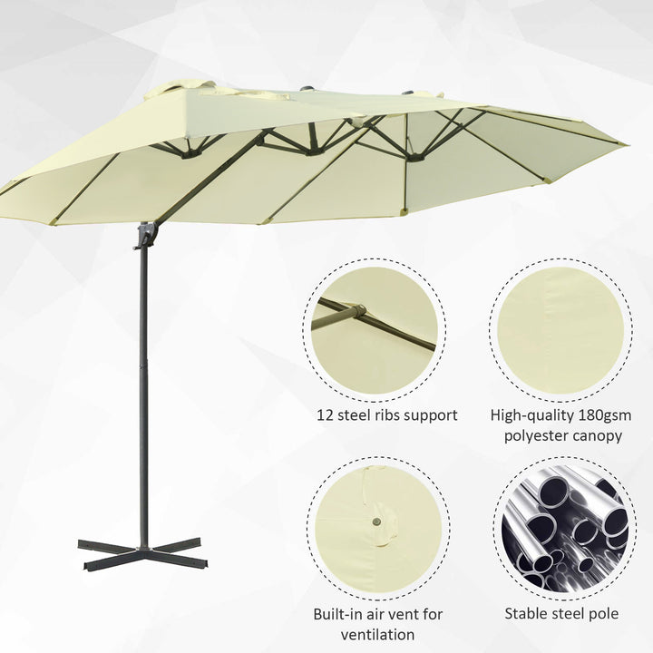 Double Parasol Patio Umbrella Garden Sun Shade w/ Steel Pole 12 Support Ribs Crank Handle Easy Lift Twin Canopy - Beige | AOSOM UK