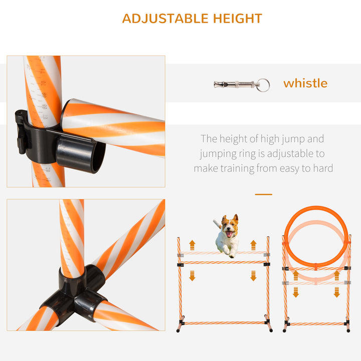 PawHut Pet Agility Training Equipment Dog Play Run Jump Hurdle Bar Obedience Training Set with Adjustable Height Jump Ring Square Pause Box Carry Bag