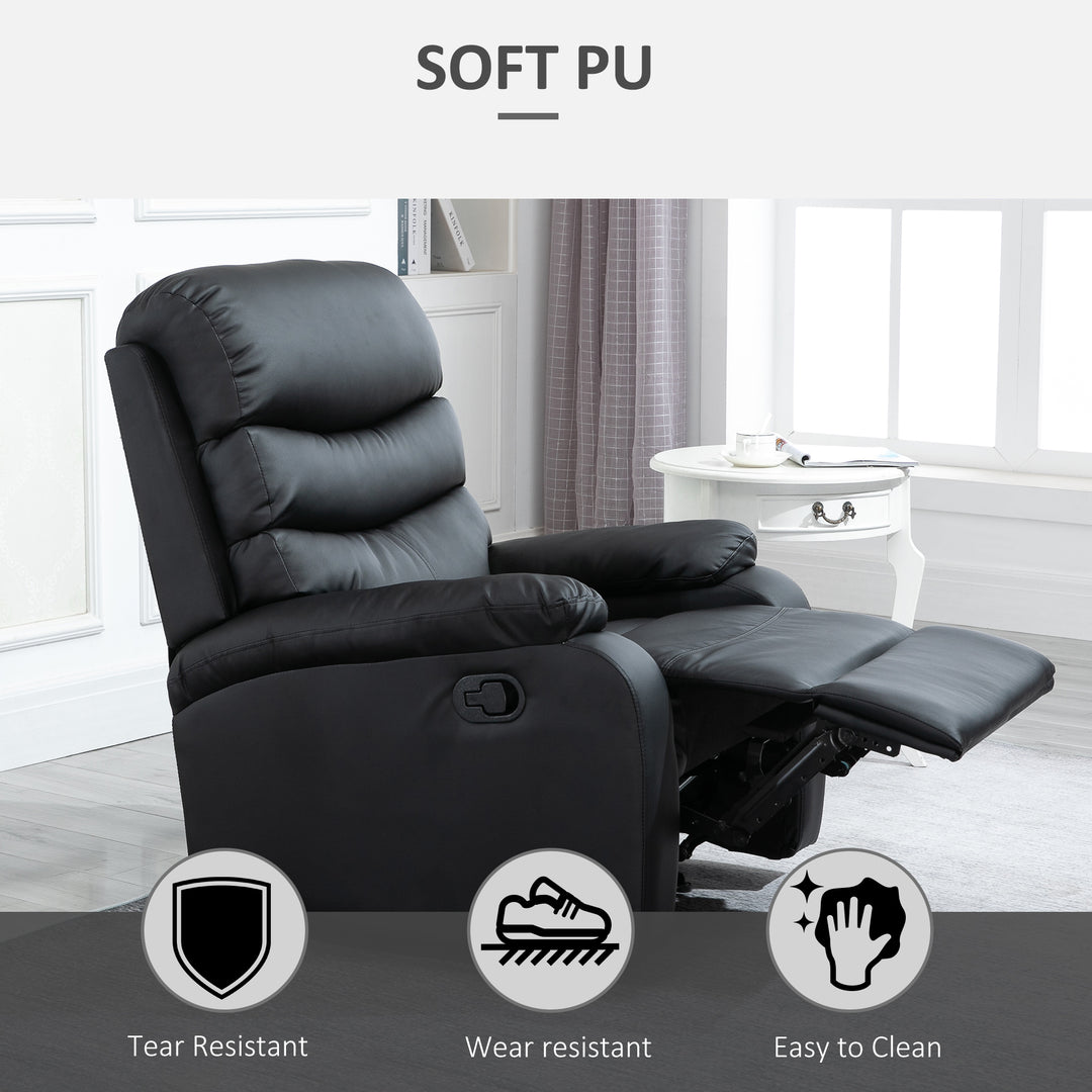 Single Recliner Sofa PU Leather Armchair Padded Armrest Reclining Cinema Chair Living Room Lounge (Black)