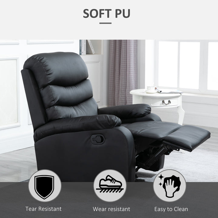 Single Recliner Sofa PU Leather Armchair Padded Armrest Reclining Cinema Chair Living Room Lounge (Black)