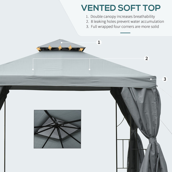 Outsunny 3 x 3 m Garden Metal Gazebo Marquee Patio Wedding Party Tent Canopy Shelter with Pavilion Sidewalls (Dark Grey)