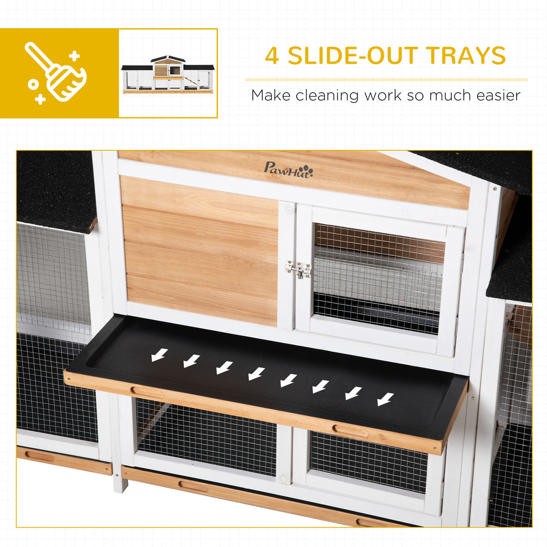 2 Tier Wooden Rabbit Hutch, Guinea Pig Cage with Slide-out Tray & Ramp