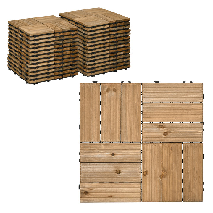 27 Pcs Wooden Interlocking Decking Tiles, Outdoor Flooring Tiles for Patio, Balcony Terrace Hot Tub 30 x 30 cm per Piece 2.5㎡ per Pack Brown