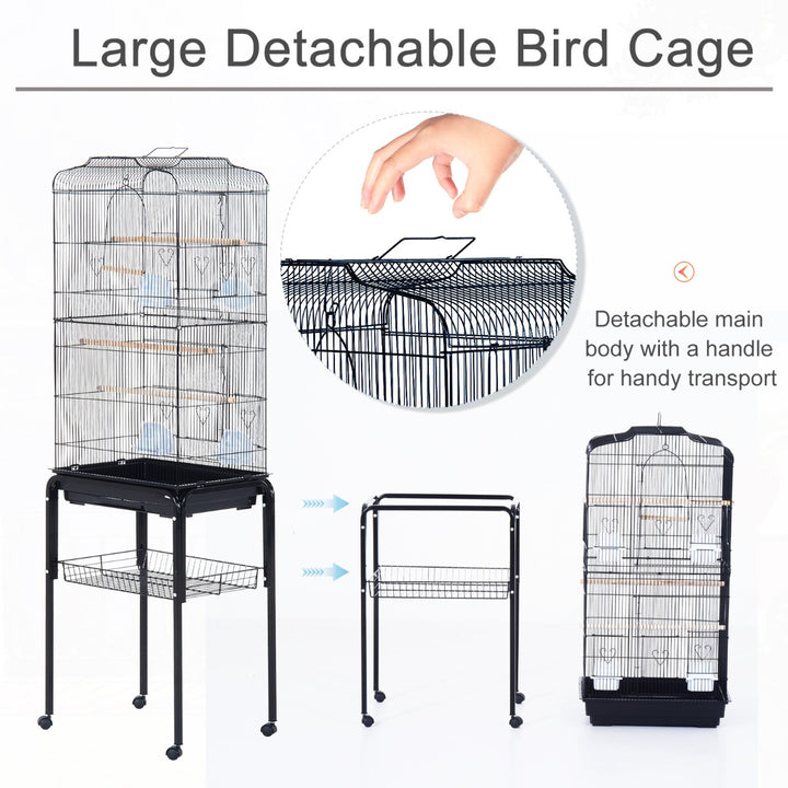 PawHut Large Pet Bird Cage Parrot Cockatiel House, 47.5Lx37Wx153Hcm-Black