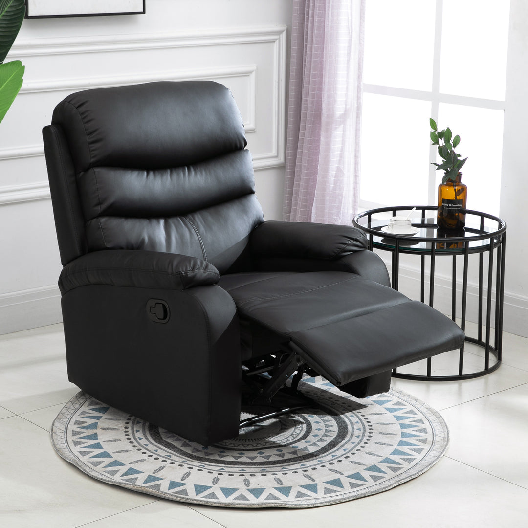 Single Recliner Sofa PU Leather Armchair Padded Armrest Reclining Cinema Chair Living Room Lounge (Black)