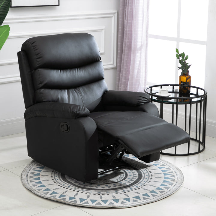Single Recliner Sofa PU Leather Armchair Padded Armrest Reclining Cinema Chair Living Room Lounge (Black)