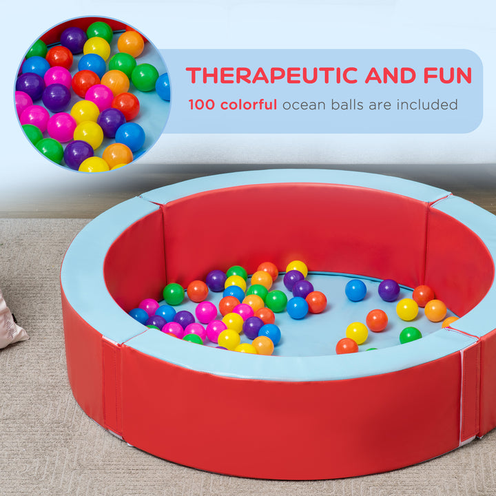 Baby Ball Pit Pool with Removable & Washable Cover, 113 x 26cm Balls Round for Baby with 100 Ocean Balls,  Indoor & Outdoor, Red Light Blue