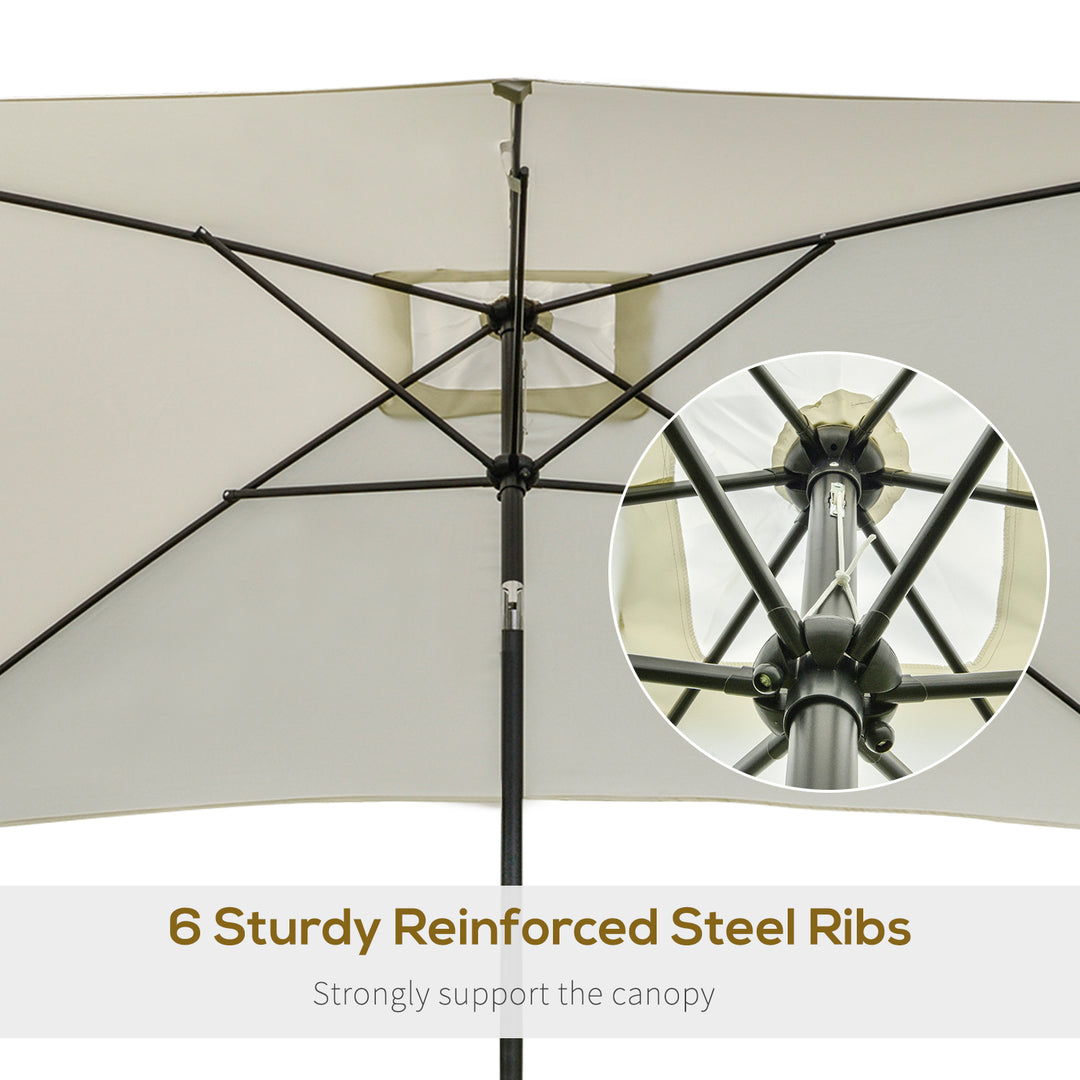3x2m Garden Parasol Umbrella, Canopy with Aluminum Tilt, Crank Rectangular Sun Shade Steel, Cream White
