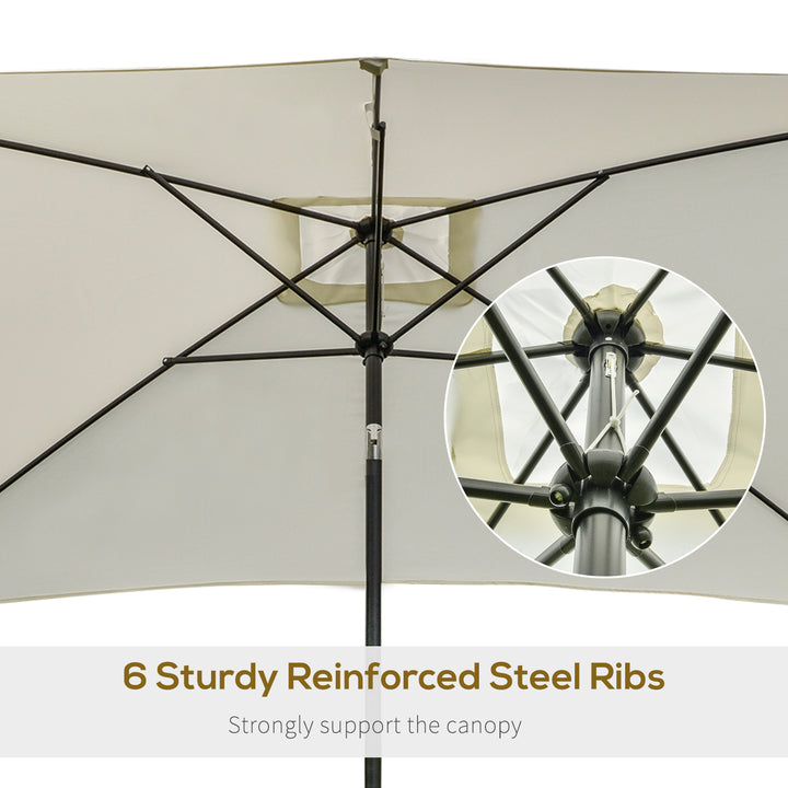 3x2m Garden Parasol Umbrella, Canopy with Aluminum Tilt, Crank Rectangular Sun Shade Steel, Cream White