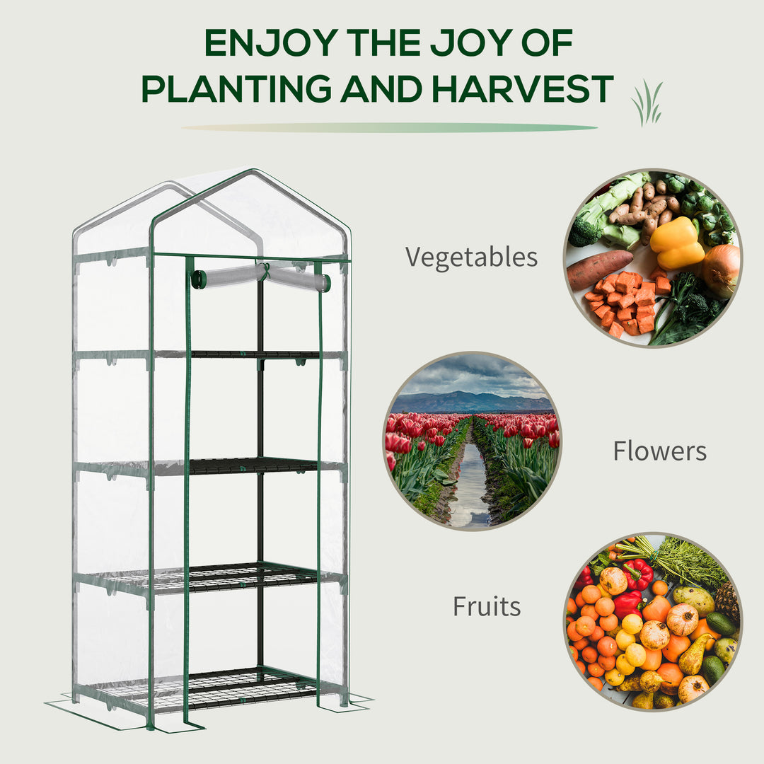 Outsunny 4 Tiers Mini Portable Greenhouse Plant Grow Shed Metal Frame Transparent Clear Cover 160H x 70L x 50Wcm