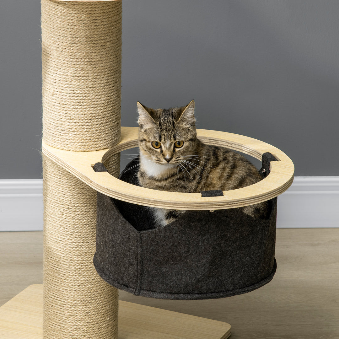 PawHut 84cm Cat Tree, Kitty Activity Center with Hammock &amp; Bed, Cat Tower with Jute Scratching Post, Natural