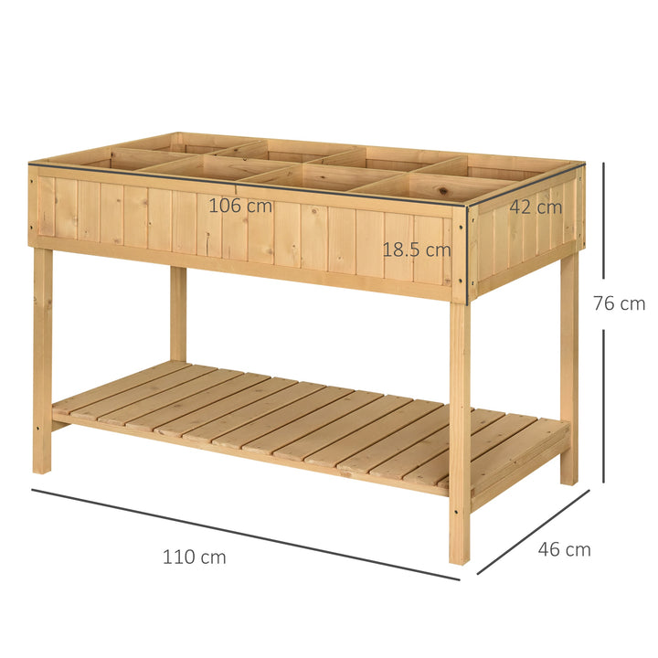 Outsunny Garden Wooden Planters, Flower Box Raised, Rectangular 8 Compartment Plant Stand, Oak Tone