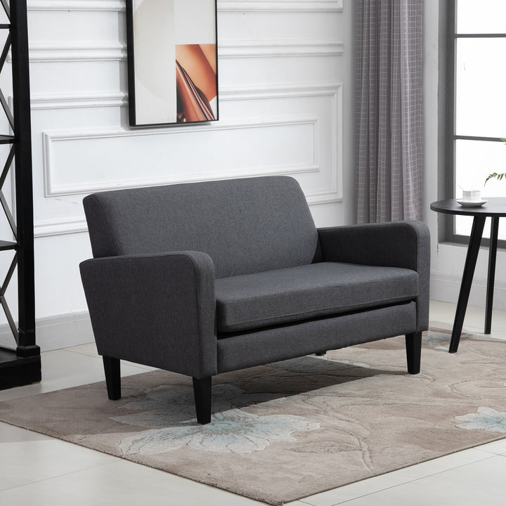 Linen Modern-Curved 2-Seat Sofa Loveseat w/ Thick Cushion Wood Legs Foot Pads Single Compact Home Furniture City Flats Grey