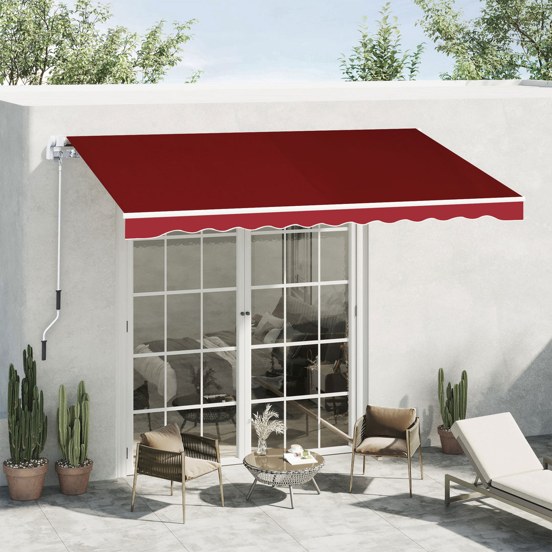 Garden Patio Manual Retractable Sun Shade Patio Awning Outdoor Deck Canopy Shelter, 2.5mx2m (Dark Red)