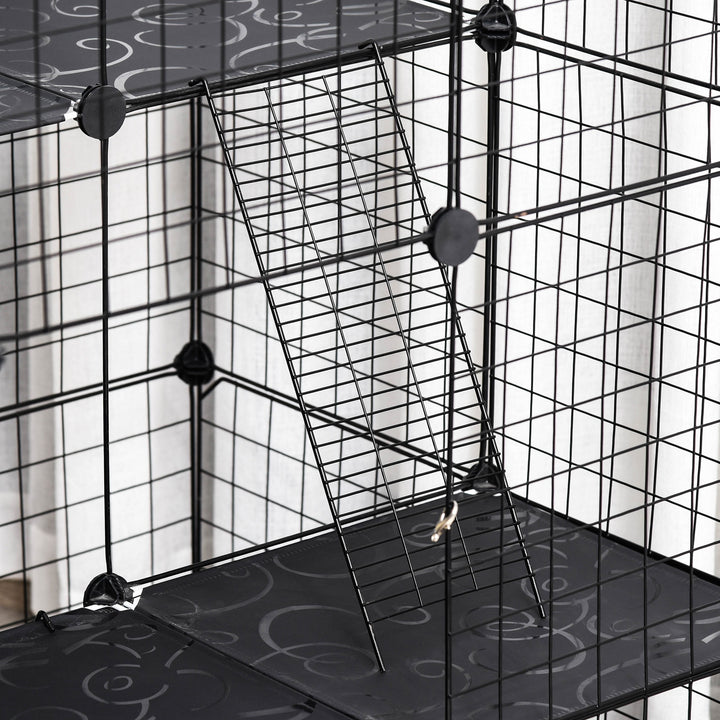 Pet Playpen DIY Small Animal Cage Enclosure Metal Wire Fence 39 Panels with 3 Doors 2 Ramps for Kitten Bunny Chinchilla Pet Mink Black by PawHut