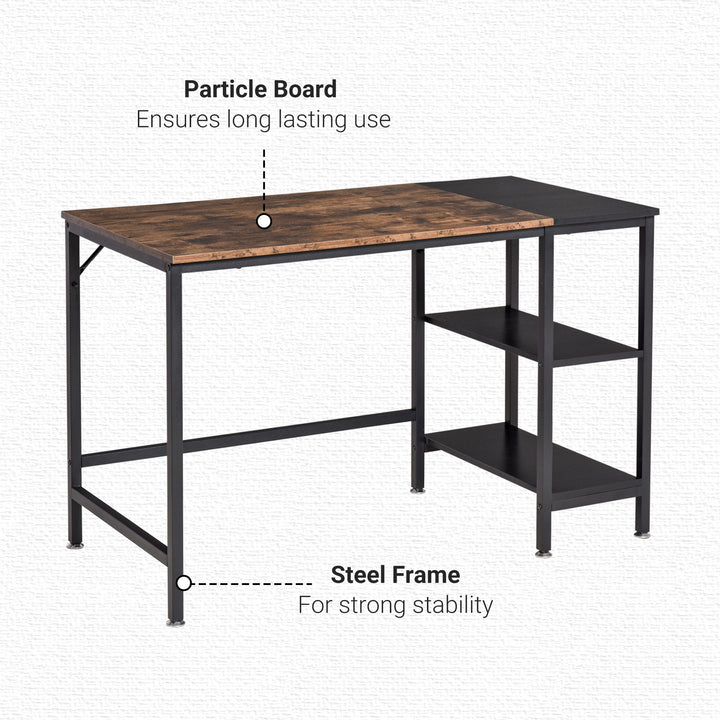 Computer Desk, Home Office Desk for Study, Writing with 2 Storage Shelves on Left or Right, Steel Frame, 120x60x76cm