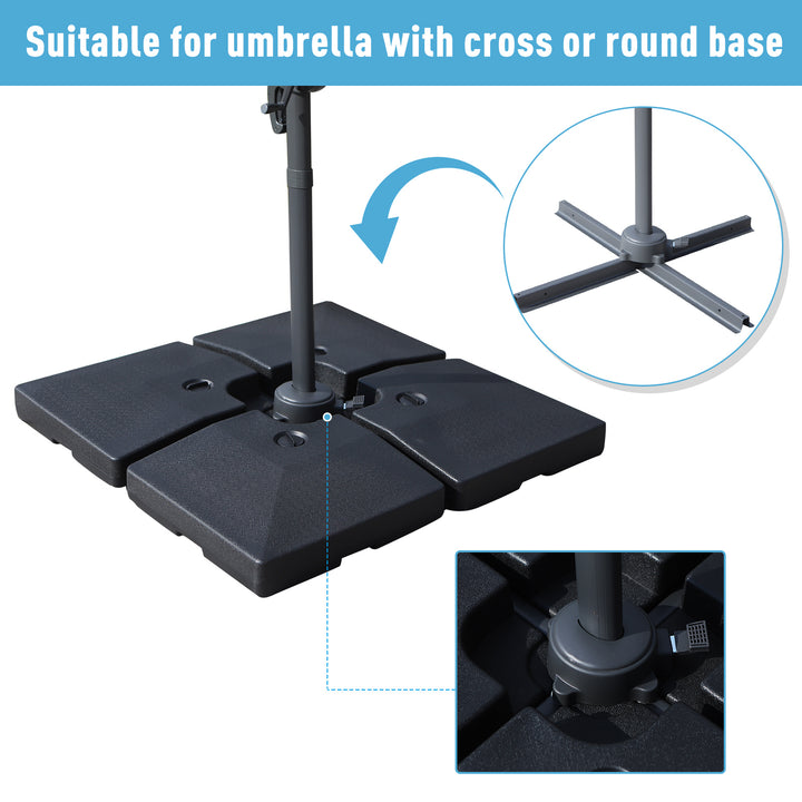 4 Pieces Portable Sand or Water Fillable Parasol Base Cross Stand Weights Square Holder Cantilever Garden (Pole&Cross Stand NOT INCLUDED)