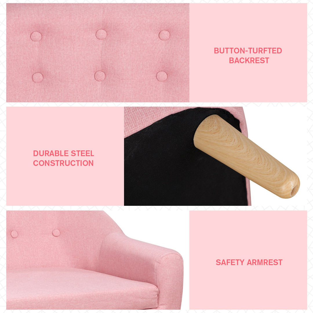 Kids Mini Sofa Children Armchair Seating Chair Bedroom Playroom Furniture Wood Frame Pink