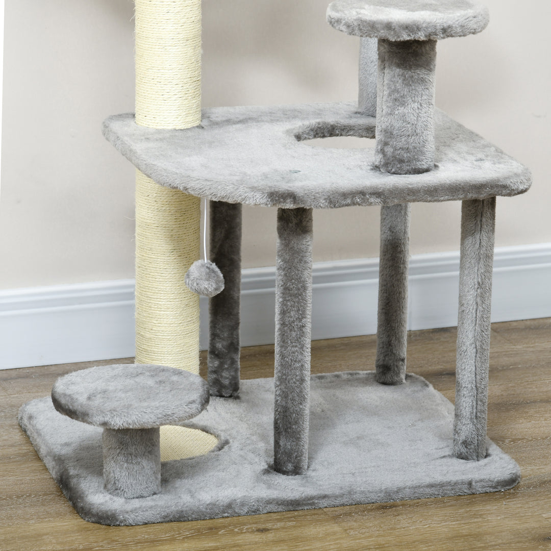 92cm Cat Tree for Indoor Cats with Scratching Posts, Cat Tower with House, Bed, Perches, Scratching Mat, Toy, Grey