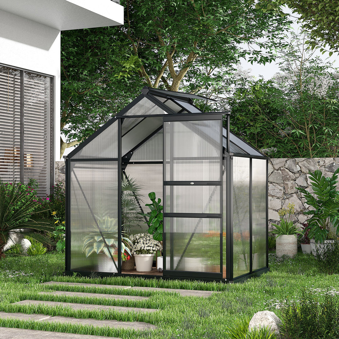Outsunny Clear Polycarbonate Greenhouse Large Walk-In Green House Garden Plants Grow Galvanized Base Aluminium Frame with Slide Door, 6 x 4ft