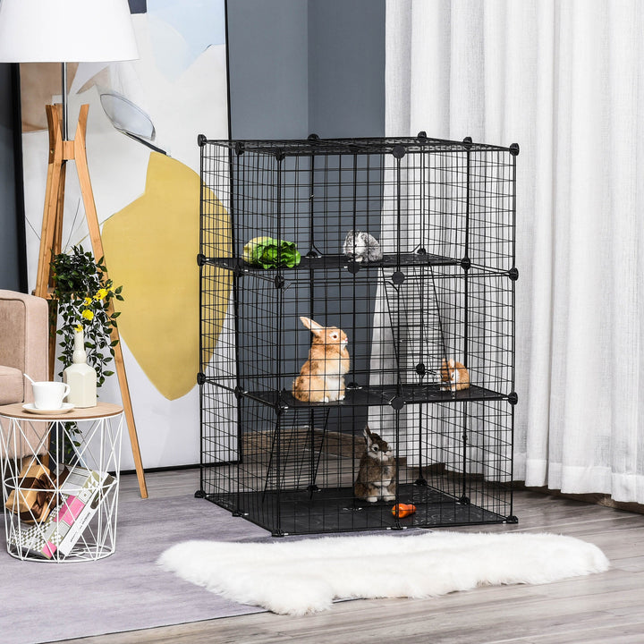 Pet Playpen DIY Small Animal Cage Enclosure Metal Wire Fence 39 Panels with 3 Doors 2 Ramps for Kitten Bunny Chinchilla Pet Mink Black by PawHut