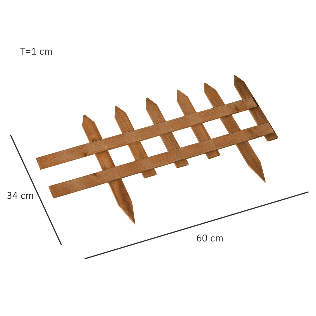 60L x 1D x 34H cm Pack of 12 Wooden Border Fences, Garden Fixed Picket Fence for Lawn Edging, Flowerbed, Brown