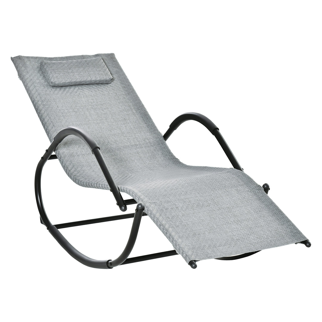 Rocking Chair Zero Gravity Rocking Lounge Chair Rattan Effect Patio Rocker w/ Removable Pillow Recliner Seat Breathable Texteline - Grey