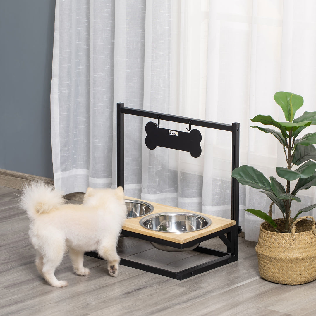 Dog Bowls Adjustable Raised Pet Feeder with 2 Removable Stainless Steel Bowls for Small Medium Large Dogs, Natural