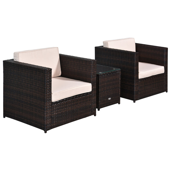 Rattan Garden Furniture 2 Seater Sofa Furniture Set W/Cushions, Steel Frame-Brown