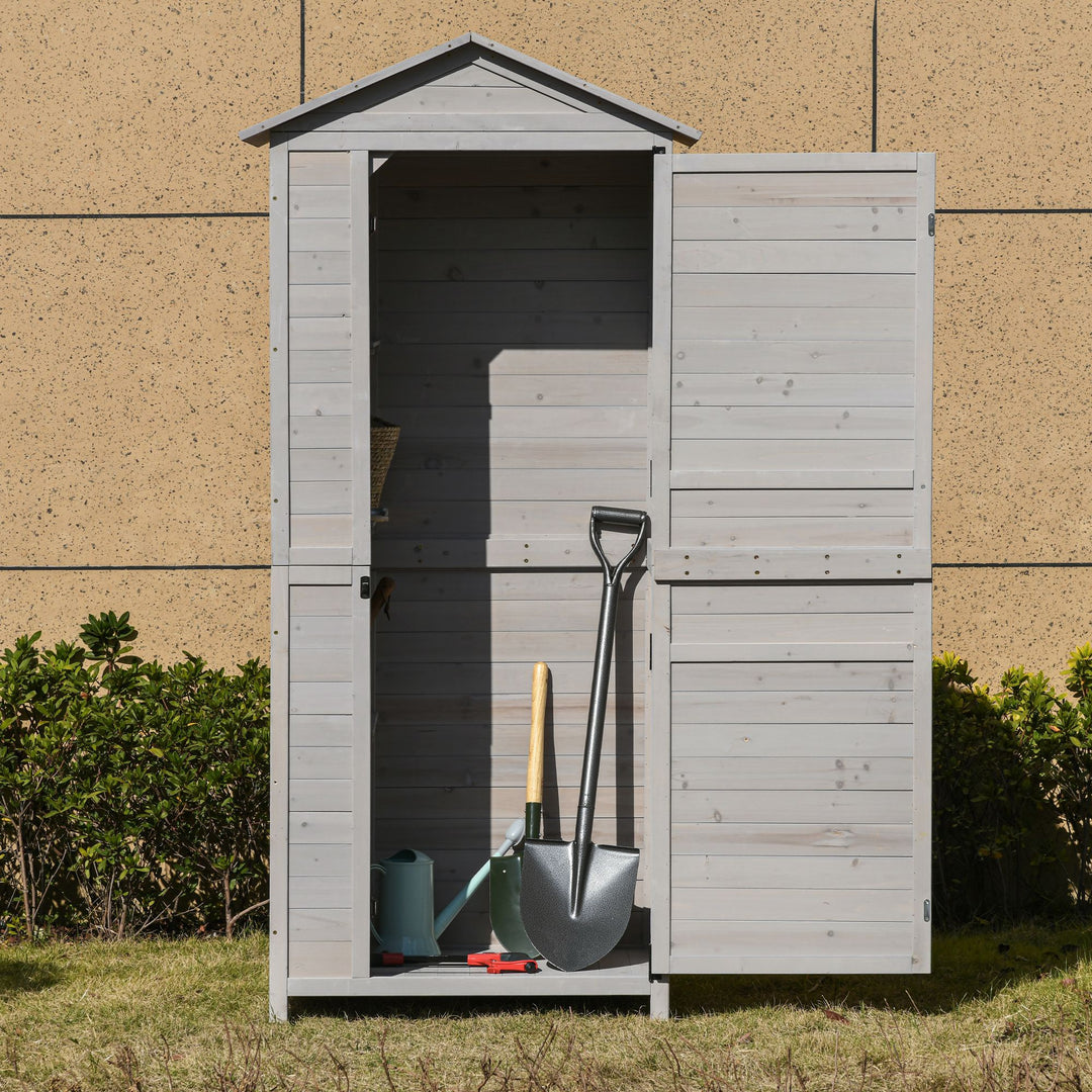 Garden Shed Outdoor Wooden Garden Cabinet 4-Tier Storage Shed 3 Shelves Lockable Organizer with Handle Tin Roof Magnetic Latch Foot Pad