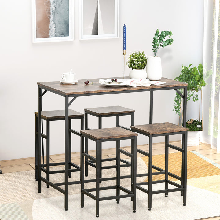 Industrial Rectangular Bar Table Set with 4 Stools for Dining Room, Kitchen, Dinette