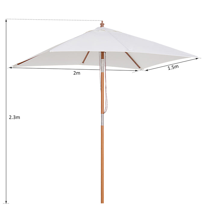 2m x 1.5m Patio Garden Parasol Sun Umbrella Sunshade Canopy Outdoor Backyard Furniture Fir Wooden Pole 6 Ribs Tilt Mechanism -  Cream White