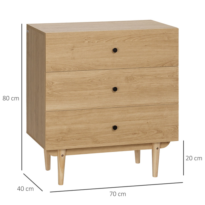 Drawer Chest, 3-Drawer Storage Cabinet Unit with Wood Legs for Bedroom, Living Room, Natural