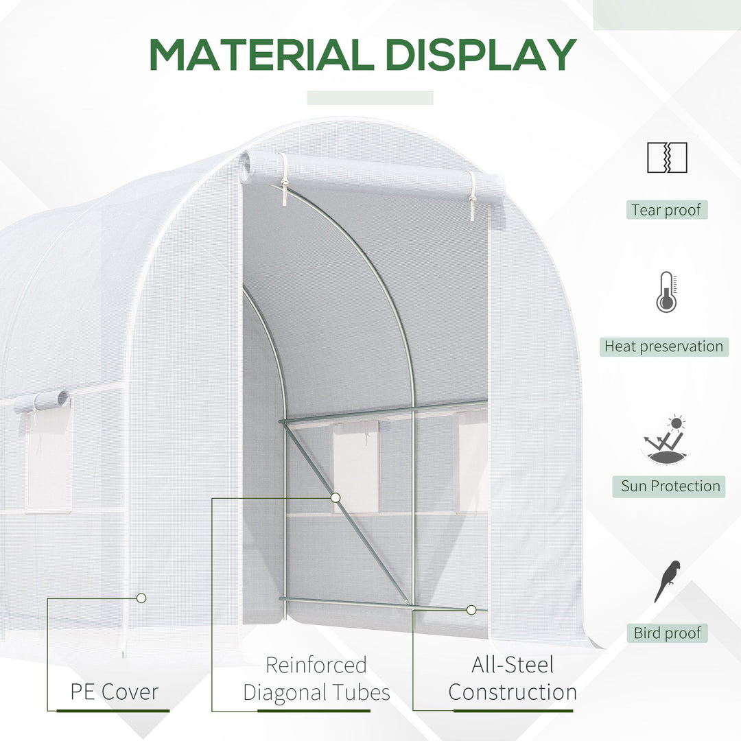 Outsunny 2.5 x 2 x 2 m Large Galvanized Steel Frame Outdoor Poly Tunnel Garden Walk-In Patio Greenhouse - White