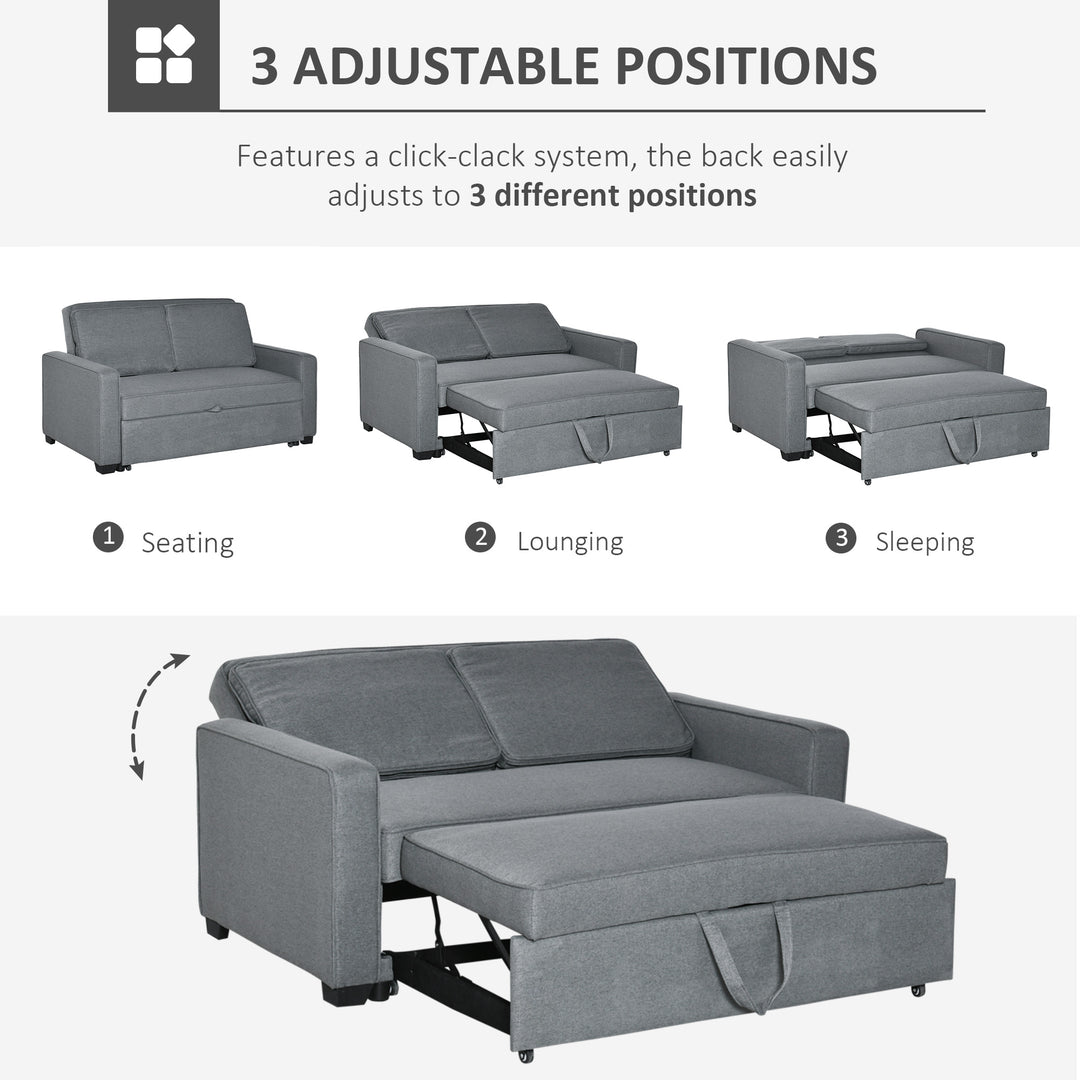 HOMCOM Two Seater Sofa Bed Convertible Loveseat Couch Sleeper Lounge Click Clack Couch Sleeper Settee for Living Room &amp; Bedroom, Grey