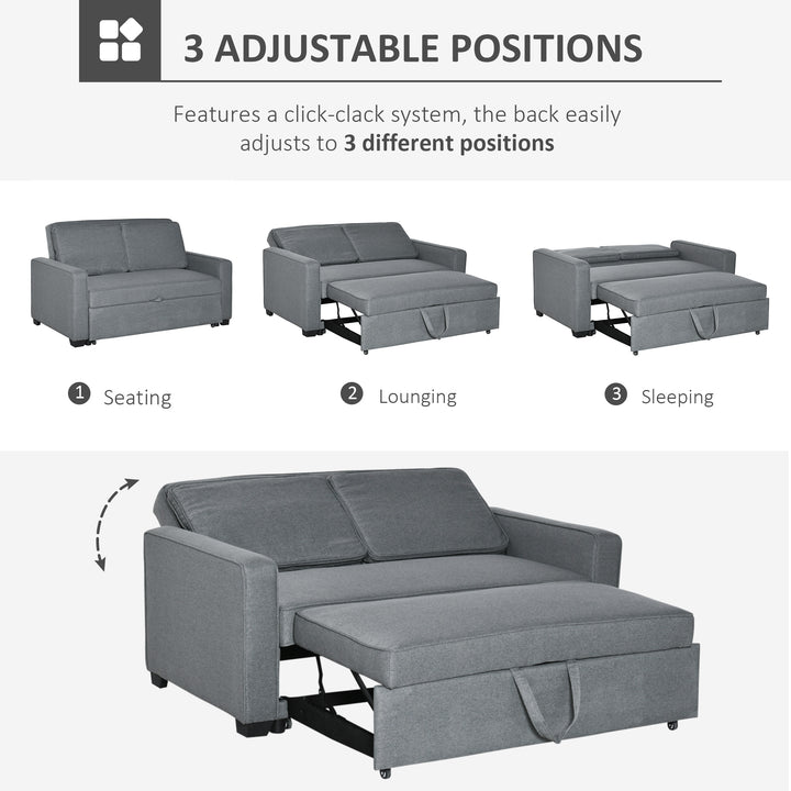 HOMCOM Two Seater Sofa Bed Convertible Loveseat Couch Sleeper Lounge Click Clack Couch Sleeper Settee for Living Room &amp; Bedroom, Grey