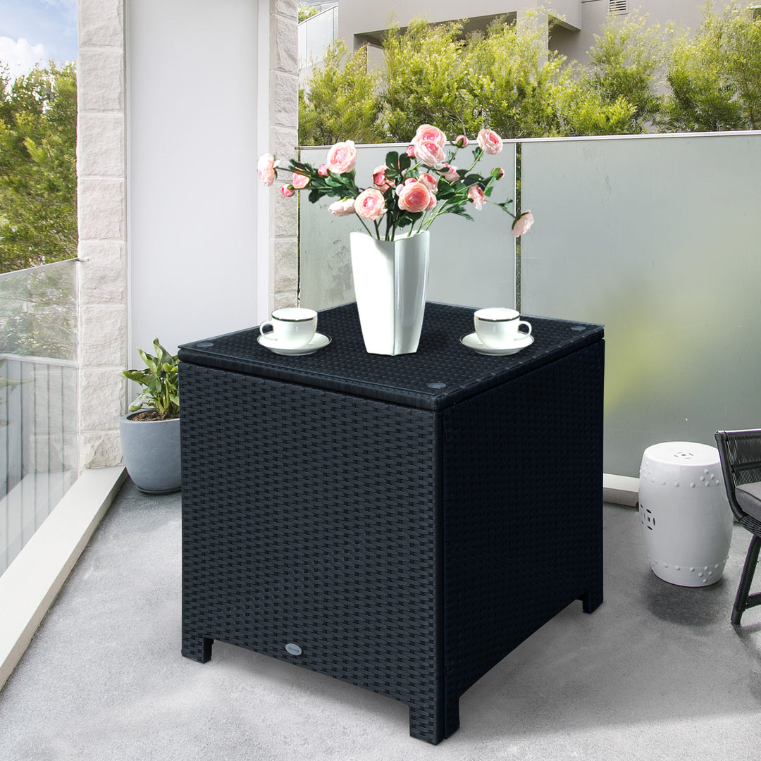 Rattan Garden Furniture Side Table Patio Frame Tempered Glass New (Black)
