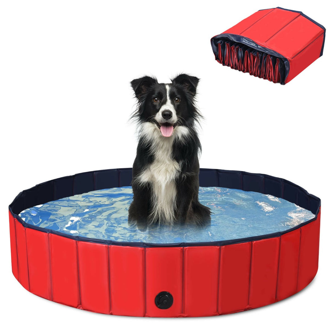 Foldable Pet Bath Swimming Pool with Rotatable Drain Valve-Red